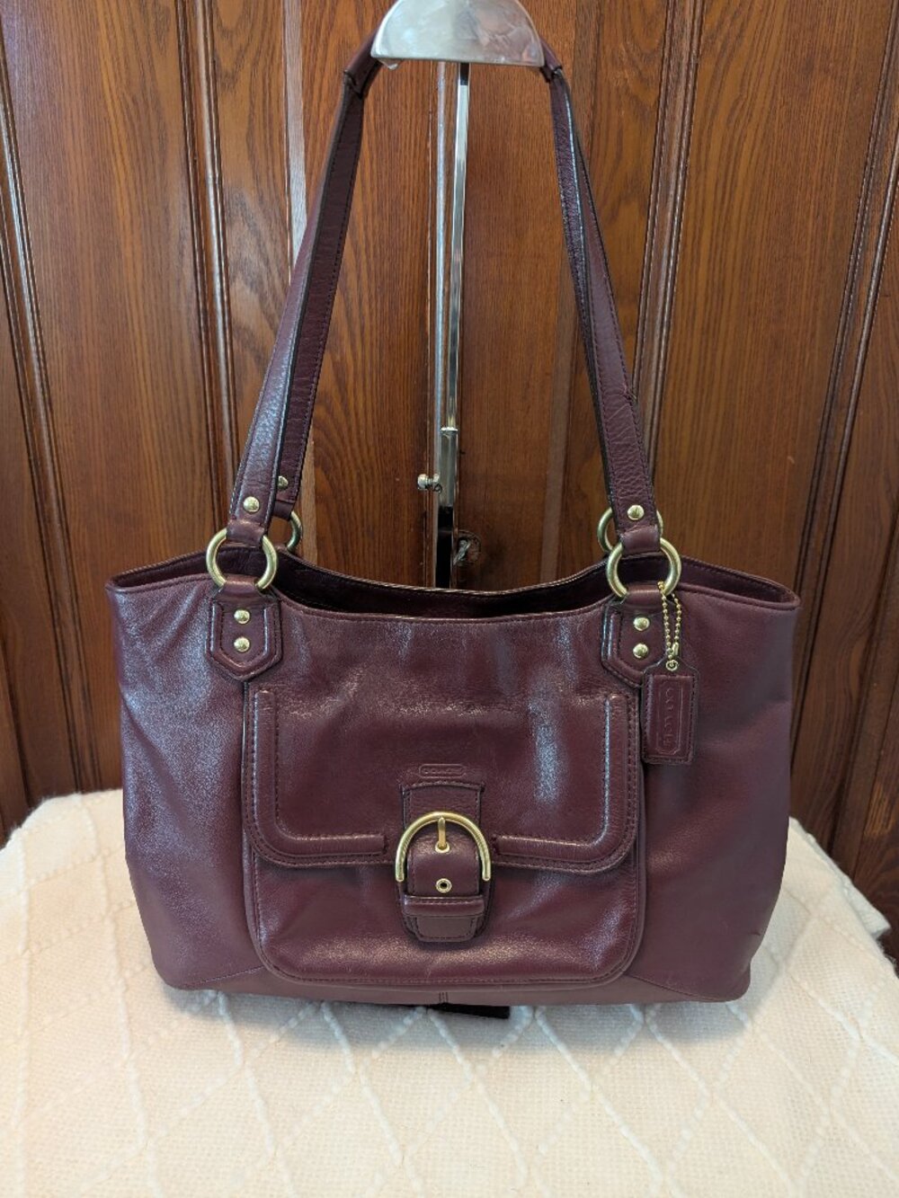 COACH Campbell Belle Leather Carryall Bordeaux Burgundy Satchel Bag Purse